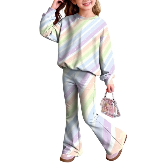 Grblisyd Girls Outfits Size 10-12 2 Piece Long Sleeve Crew Neck Cute Cartoon Print Sweatshirt Top and Flare Pants Set