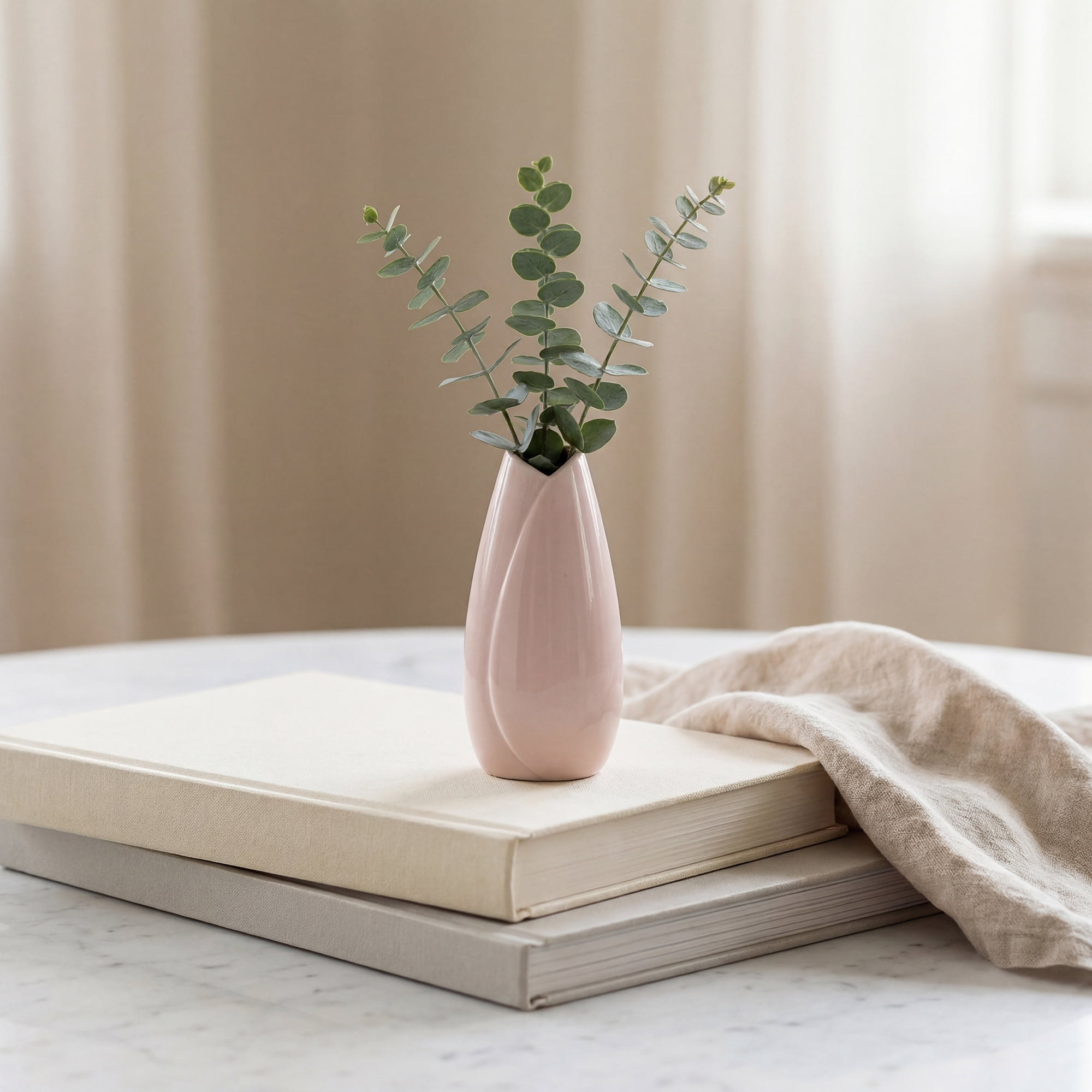 Unique Bargains Modern Matte Ribbed Decorative Flower Vase for Desktop & Bathroom Pink
