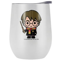 Harry Potter Official Cute Chibi Character 12 oz Stemless Tumbler, Stainless Steel Travel Cup|Lake Tumbler|Insulated with Leak Resistant Slide-Lock Lid, White