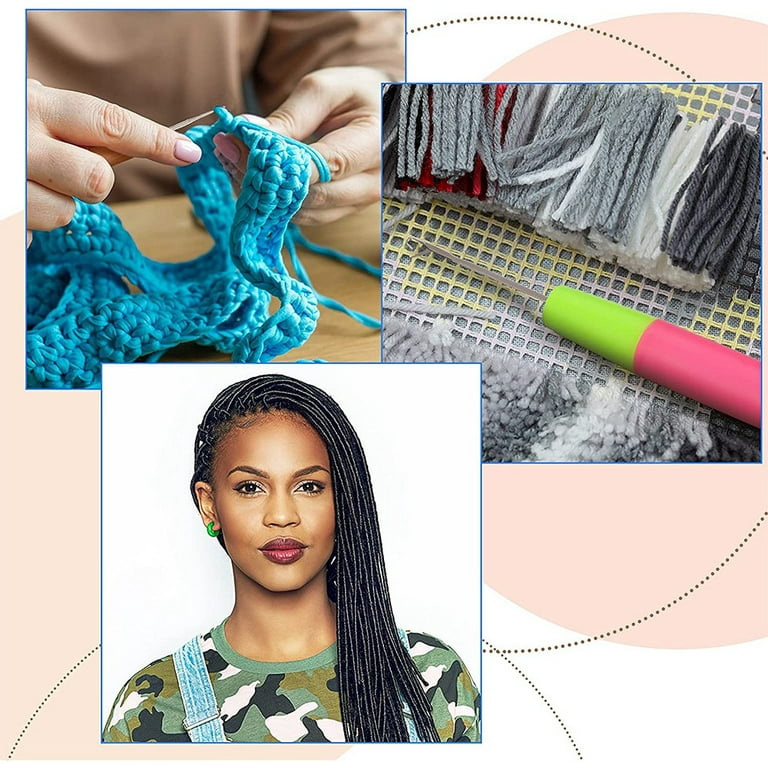 Crochet Hooks for Hair Set, 7 Pcs Latch Hook Crochet Needles + 2 Pcs Adjustable Knitting Crochet Loop Rings + 10 Pcs Dreadlocks Hair Rings, Dreadlocks