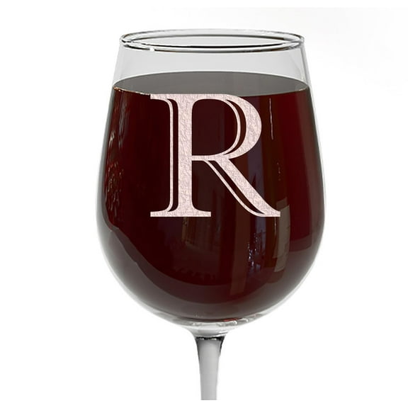 Etched Monogram 16oz Stemmed Wine Glass (Letter R) – A-Z Customized Gifts for Women, Personalized Wine Gifts for Her, Custom Engraved Gift for Wedding, Monogrammed gifts for women, Mom, Sister Initial