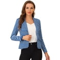 thumbnail image 1 of Blazer a rayas con cierre de botón y bolsillo con solapa con muesca para mujer Azul Blanco S, 1 of 5