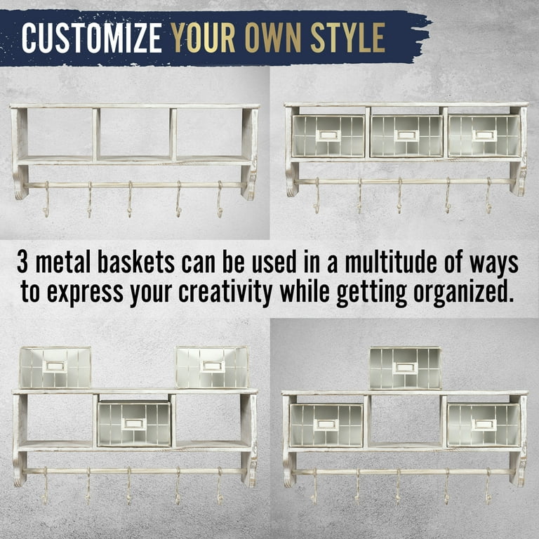 24 Rustic Wall Mounted Coat Rack With Shelf & 3 Baskets - Entryway Sh –  hbcycreations