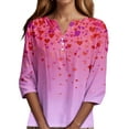 thumbnail image 5 of Nokdvo Valentines Day Shirts for Women Trendy Valentine's Print Henley V Neck Loose Tops 3/4 Length Sleeve Fall Tunic Shirts,Deep Red 2XL, 5 of 6