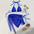 thumbnail image 2 of IYYVV Women's 3 Piece Solid Swimwear Halter Bikini Sets with Cover Up String Tie Side Bathing Suits Blue L, 2 of 5