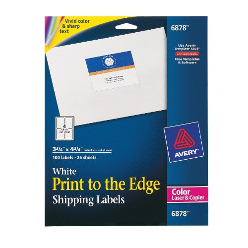 Avery Print-to-the-Edge Shipping Labels for Color Laser Printers and Copiers, 3.75 x 4.75 Inch, Pack of 100 (6878)