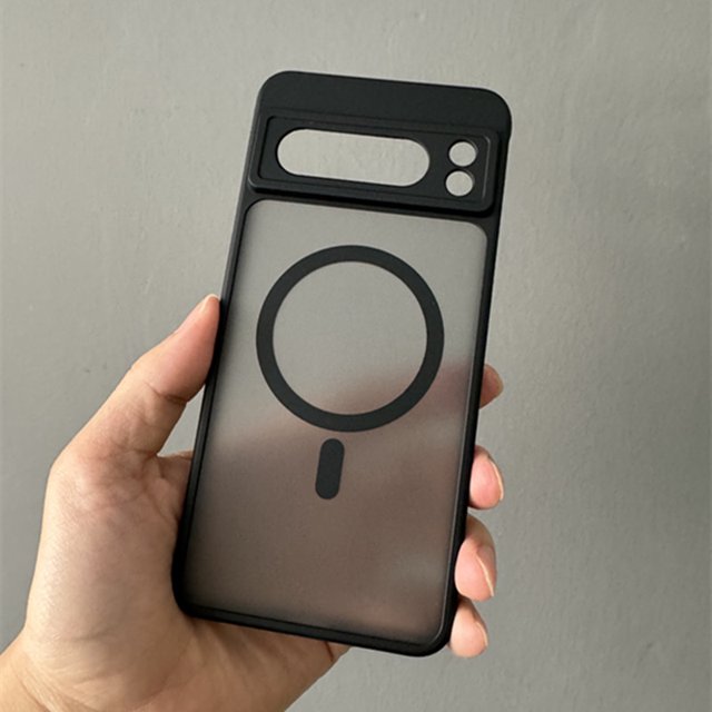 Transparent Shockproof PC+TPU Magsafe Case For Google Pixel 8 Pro Pixel8 Pro Frosted Magnetic Wireless Charging Phone Back Cover black For Pixel 8