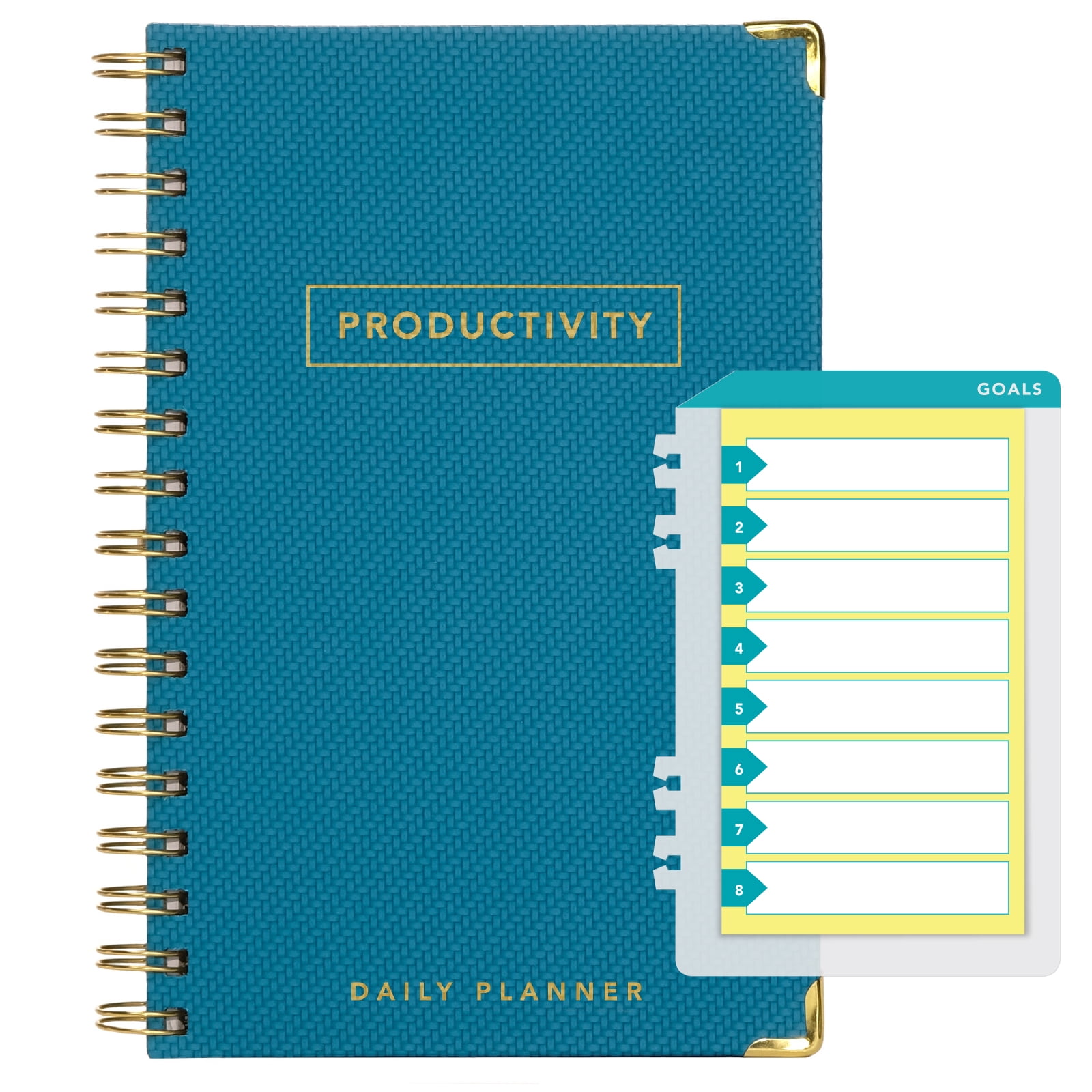 Global Printed Products Productivity Planner with Bookmark and Notepad - Spiral Notebook for Daily Planning - 5.5 x 8.5 (Teal) - GPP-0091-B