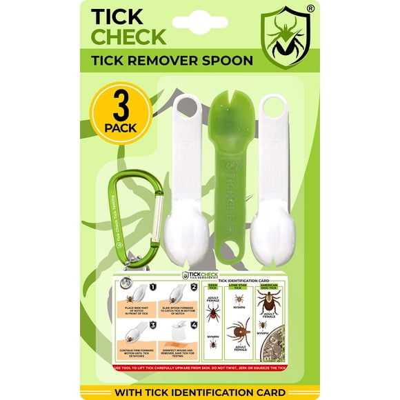 TickCheck Tick Remover Spoon - 3 Pack of Lightweight Tick Remover Tools with Free Tick ID Card & Carabiner (1 Set, 3 Spoons)