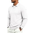 thumbnail image 5 of IAJDKMEK Men's Long Sleeve Polo Shirts - Heavyweight Solid Button Down Casual Golf Tops, Relaxed Loose Fit for Work and Leisure,White 3XL, 5 of 8