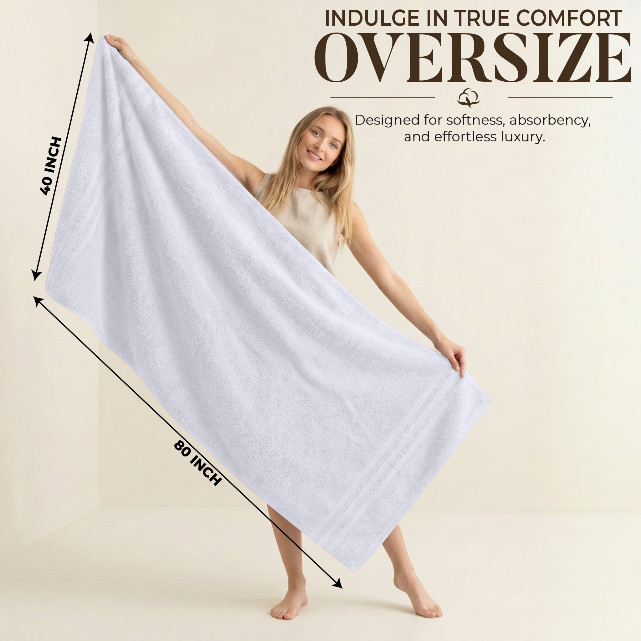 Dan River Bath Sheet 1 pack 40x80 in Soft Absorbent and Quick Dry jumbo Cotton Towel - White