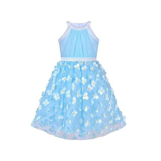 Girls Dress Blue Dimensional Butterfly Halter Dress Party 10 Years