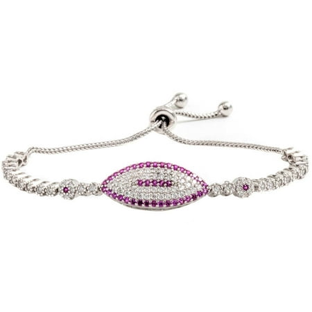 Pori Jewelers Pink CZ Sterling Silver Evil Eye Friendship Bolo Adjustable Bracelet