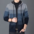 thumbnail image 3 of IYTR Men's Winter Warm Color Block Knitted Hooded Drawstring Sweater Coat Fleece Lined Thickening Cardigan with Pockets Navy M, 3 of 6