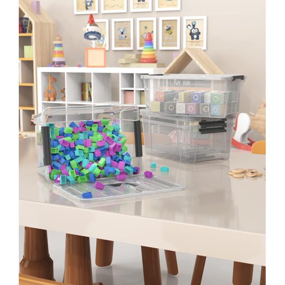 12 Pack Small  Plastic Storage Bins with Lids and Latch Buckles, 5-Quart Organizer Containers for Home Closet
