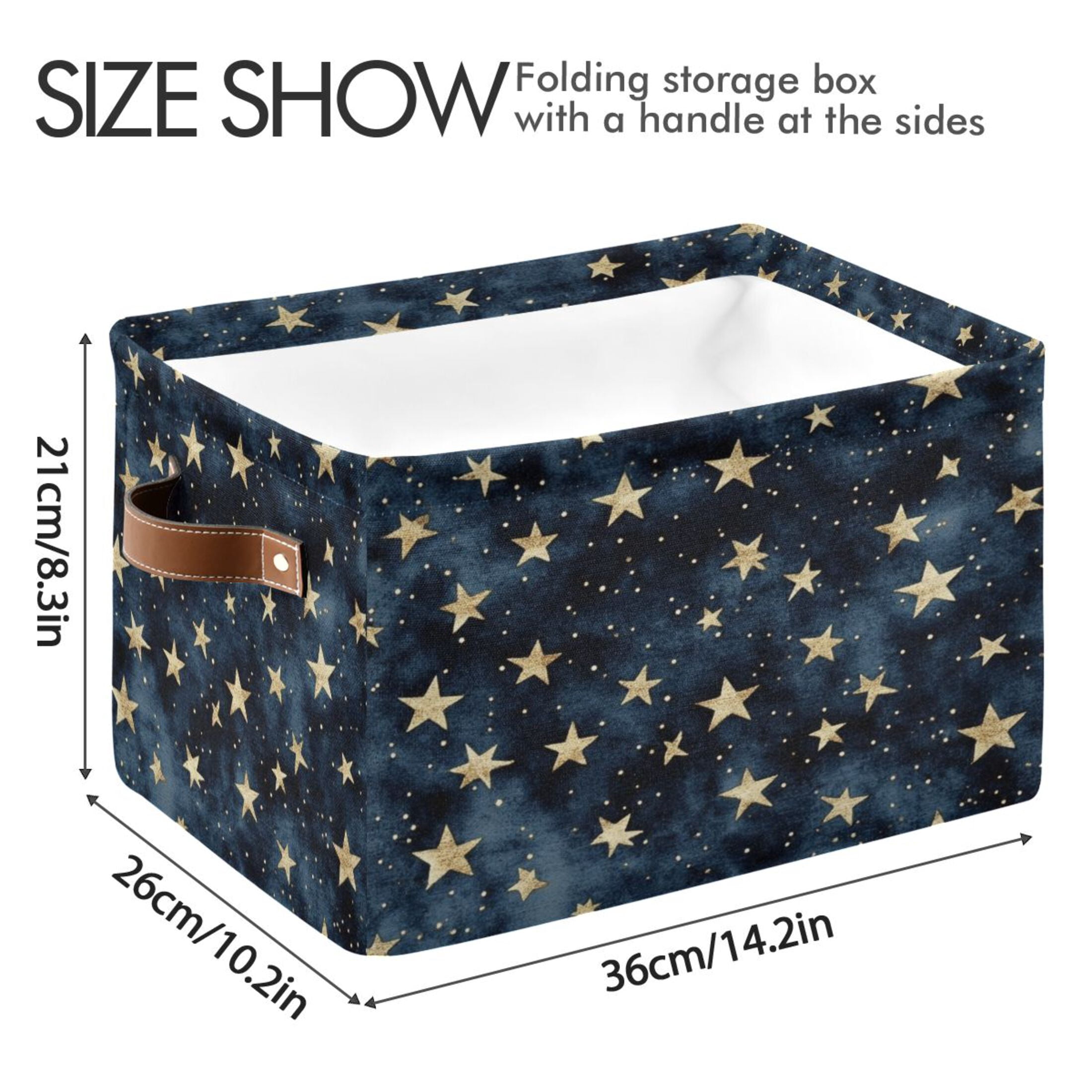 Small Gold Stars Pattern Foldable Storage Basket,Canvas Fabric Foldable Storage Bins with Handles Open Home Storage Bins Boxes for Toy Book Shelf Closet Baskets