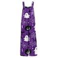 thumbnail image 4 of EANJE Halloween Overalls for Women, Sleeveless Spaghetti Strap Jumpsuit with Pockets, Print Wide Leg Baggy Romper, Adjustable Straps Fall Holiday Party Outfit Dark Purple S, 4 of 6