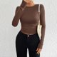 thumbnail image 2 of TaTaai Women's crew neck long sleeve T-shirt, solid color, backless design, cropped slim fit, casual stylish, soft stretchy fabric, ideal for daily outings & casual gatherings Gift, 2 of 6