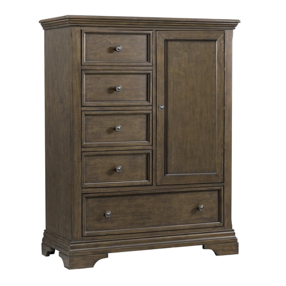 Pemberly Row Contemporary Wood Chifferobe in Rosewood Finish