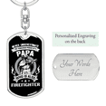 thumbnail image 2 of Papa Is Also Firefighter Stainless Steel or 18k Gold Premium Swivel Dog Tag Keychain, 2 of 10