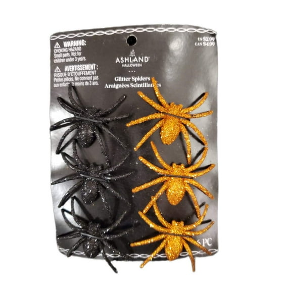 Ashland Halloween Black  Gold Glitter Spiders 3 inches 6-pc