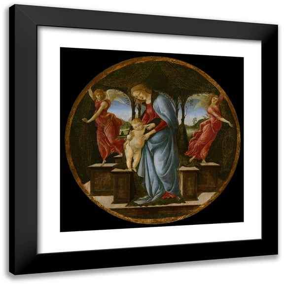 Sandro Botticelli 12x12 Black Modern Framed Museum Art Print Titled - Virgin and Child with Two Angels (1485-95)