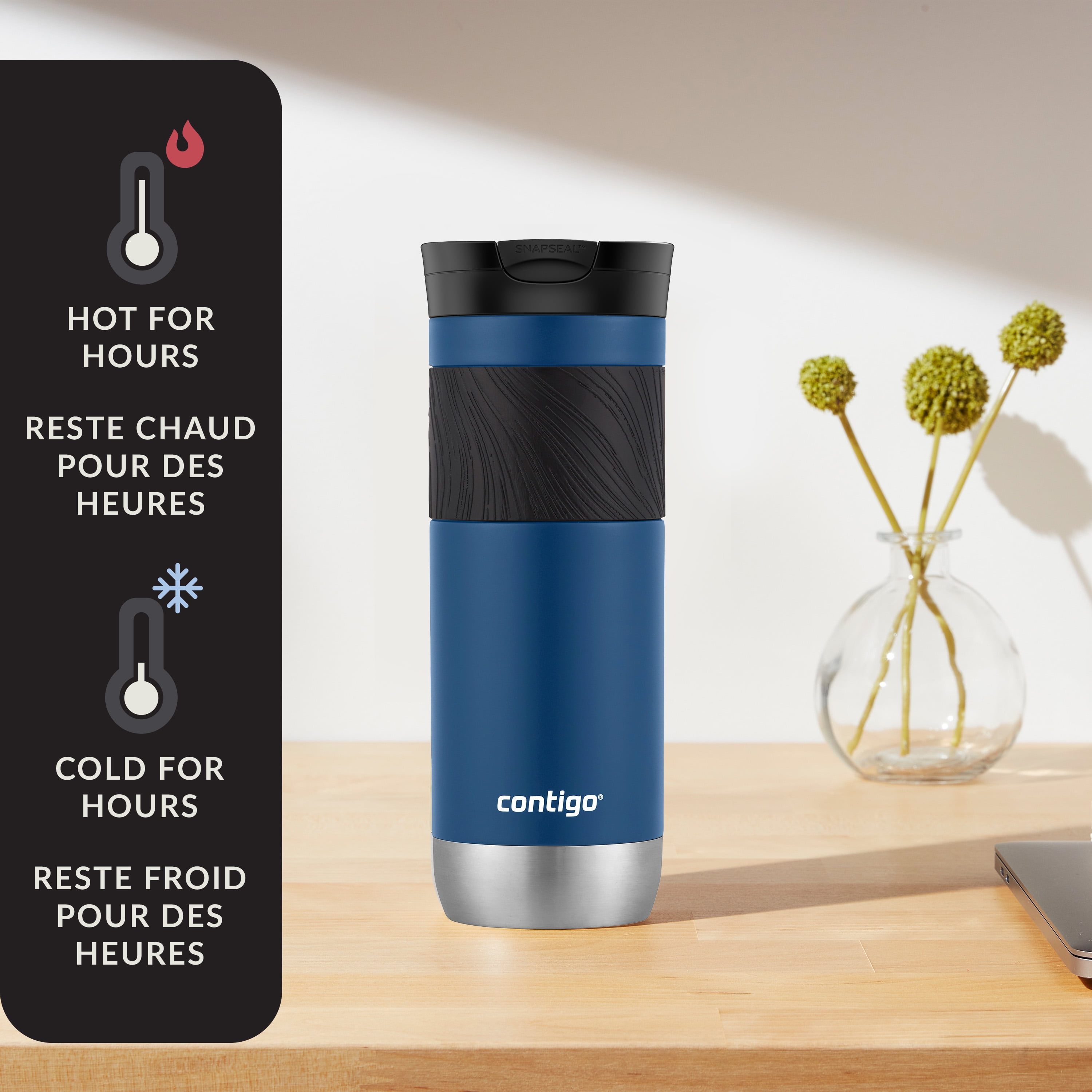 Contigo Byron 2.0 Stainless Steel Travel Mug with SNAPSEAL Lid and Grip, 20 oz (591 ml), Blue Corn Light, 1 Count