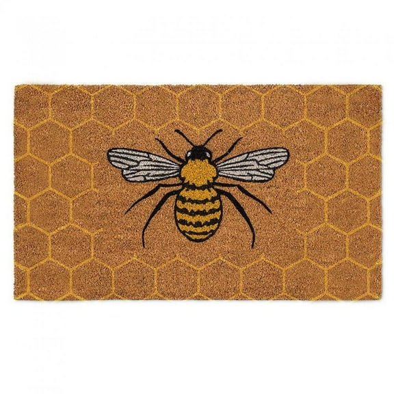 Abbott Doormat Durable Natural Coco Coir Doormat, Weather Resitant Mat Outdoor & Indoor Entrance, Home Decor Large Doormat, 18x30", Bee & Honeycomb