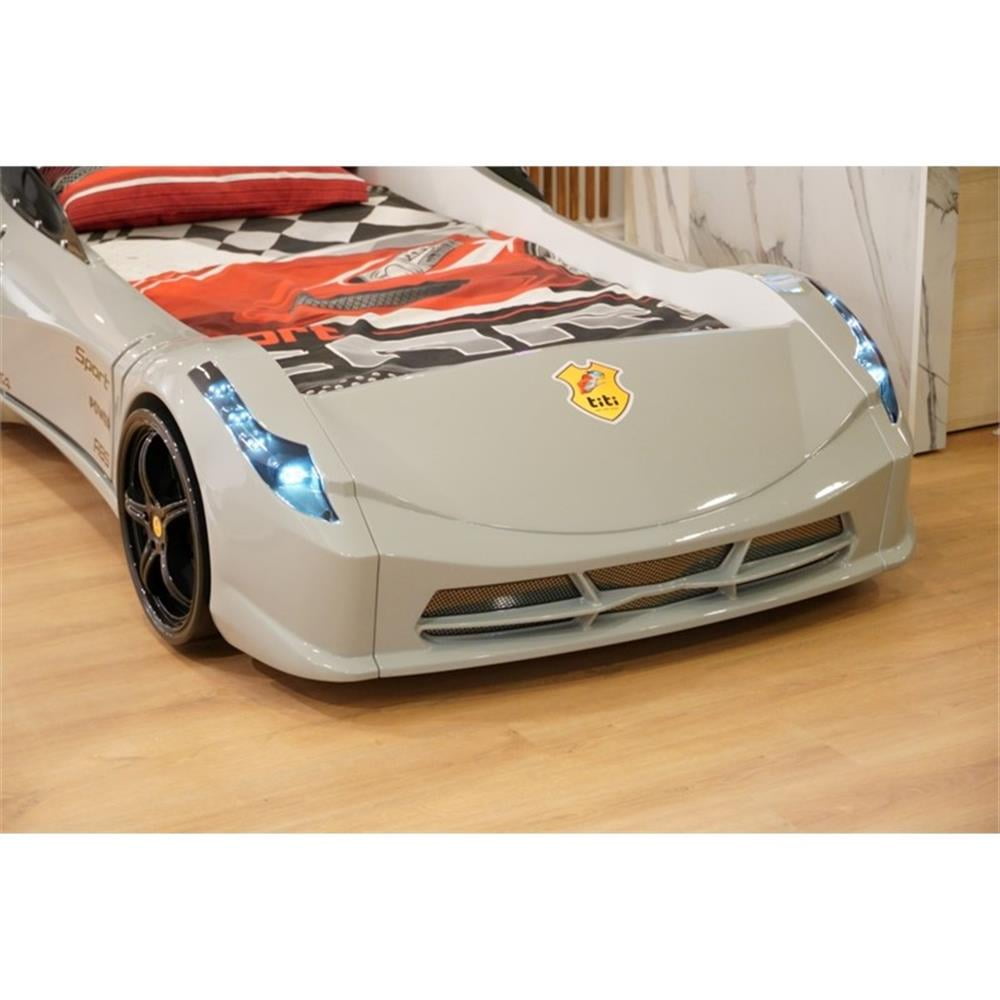 Titi Racer Modern Wood TT Twin Race Car Bed with Remote Control in