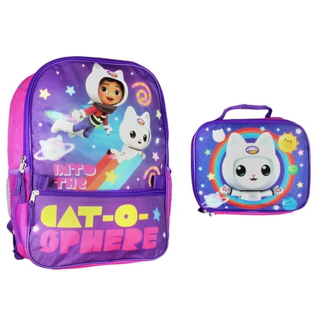 Gabby's Doll House 2 Piece School Travel Backpack Set For Girls With Detachable Insulated Lunch Box