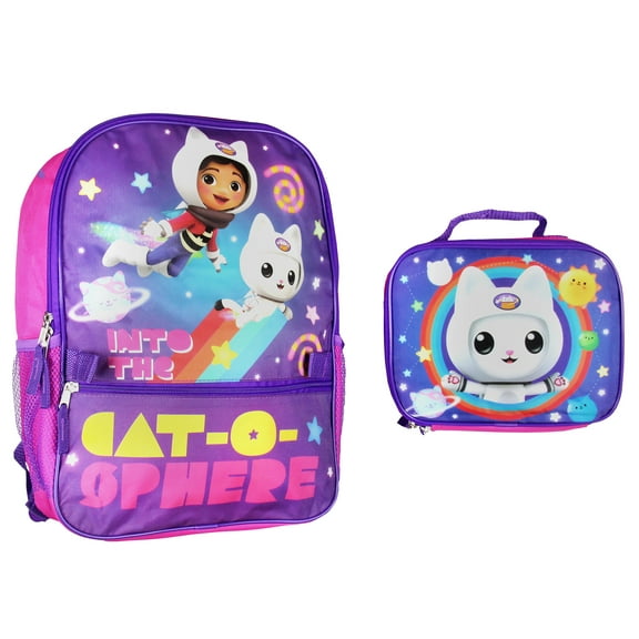 Gabby's Doll House 2 Piece School Travel Backpack Set For Girls With Detachable Insulated Lunch Box