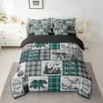 thumbnail image 2 of 7 Piece Rustic Farmhouse Bedding Sets Hunting Wolf Bear Deer Bed In A Bag Full,Black Teal Grey Plaid Cabin Comforter Set With Sheets Woodland Wildlife Sheet Set With Comforter, 2 of 5