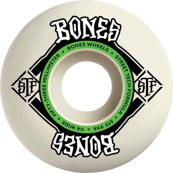 Bones Wheels STF V4 Square Logo Natural / Green Skateboard Wheels - 53mm 99a (Set of 4)