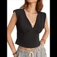 thumbnail image 2 of Camisetas Sin Mangas para Mujer, Cuello en V Profundo, Espalda Plisada, Camisetas para Salir, Estilo Y2K, Ropa de Calle. Negro XL, 2 of 8