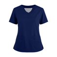 thumbnail image 3 of 2 Pocket Scrub Top for Women V Neck Short Sleeve Side Slit Top Made with Soft Stretch Durable Fabric, #01 Navy, 3XL, 3 of 6