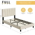 thumbnail image 4 of Twister.CK Full Size Upholstered Bed Frame, Adjustable Velvet Headboard, Platform Bed with Wooden Slats, No Box Spring Needed, Beige, 4 of 5