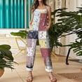 thumbnail image 5 of JULMCOMO Cotton Linen Jumpsuits for Women Floral Print Scoop Neck Loose Fit Overalls Tie Strap Sleeveless Casual Summer Overalls Sky Blue S, 5 of 7
