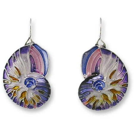 Silver Plated Shell - Zarah 21-21-Z1 Nautilus Shell Silver Plate Earrings