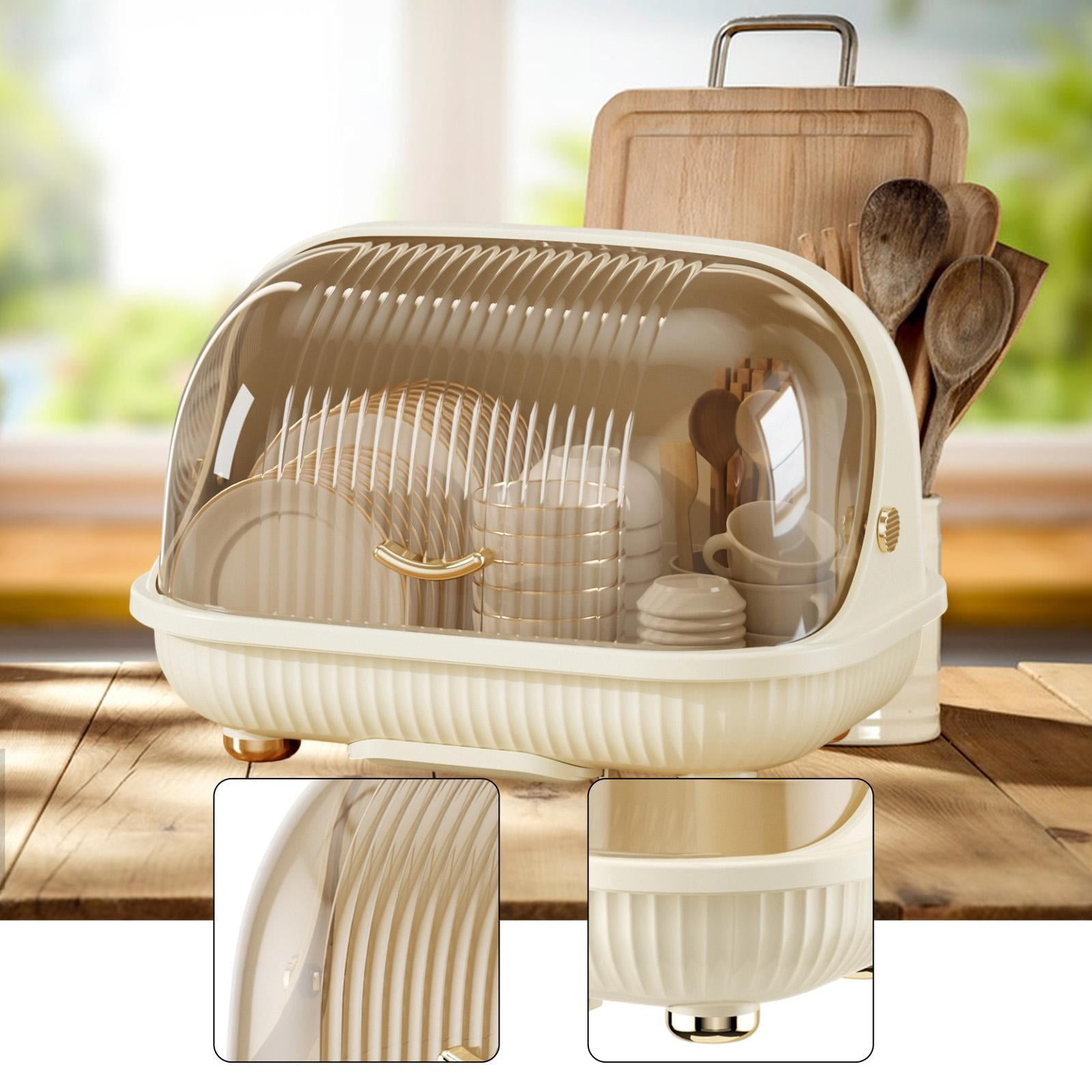 Fiocias Baby Bottle Drying Rack, Desktop Cup Holder, Cup Rack with Flip-top Lid, Cutlery L Cream