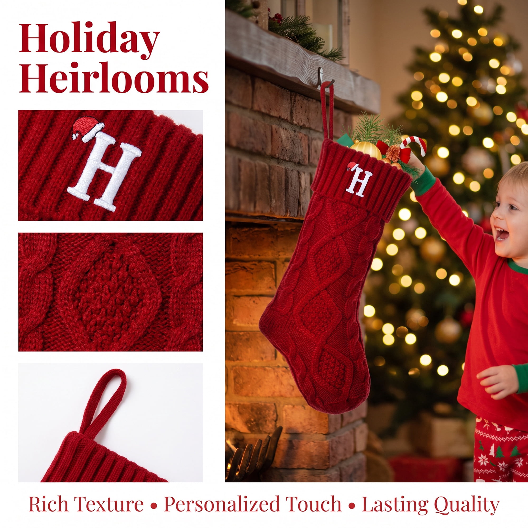 Unique Bargains Canine Bone Christmas Stocking Luxury Puppy Holiday Keepsake Sack Red Letter H 17"