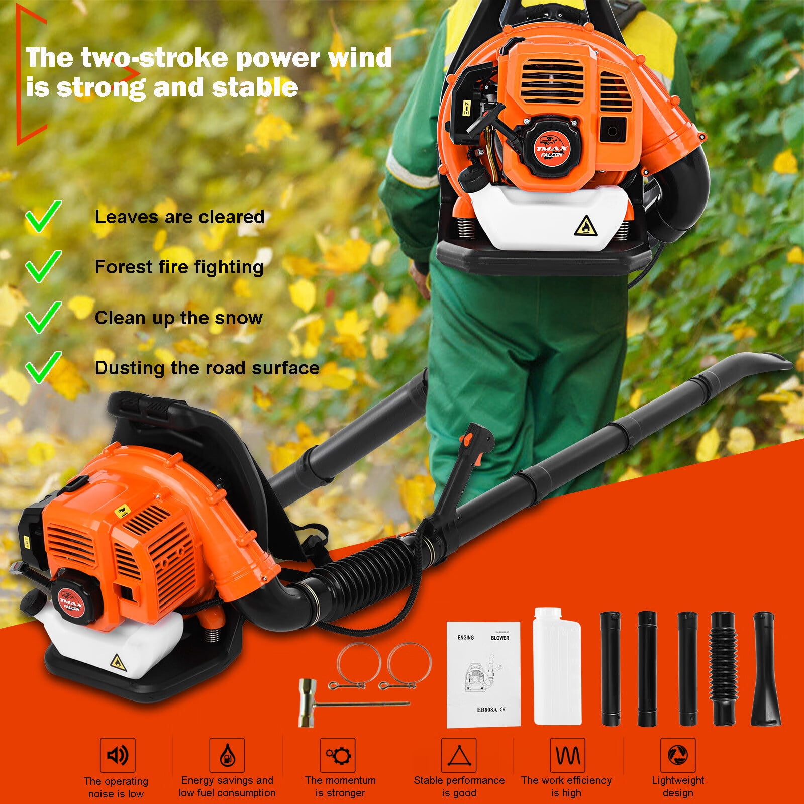 Backpack Leaf Blower, 63Cc 2Cycle Gas Leaf Blower, 650 Cfm Cordless