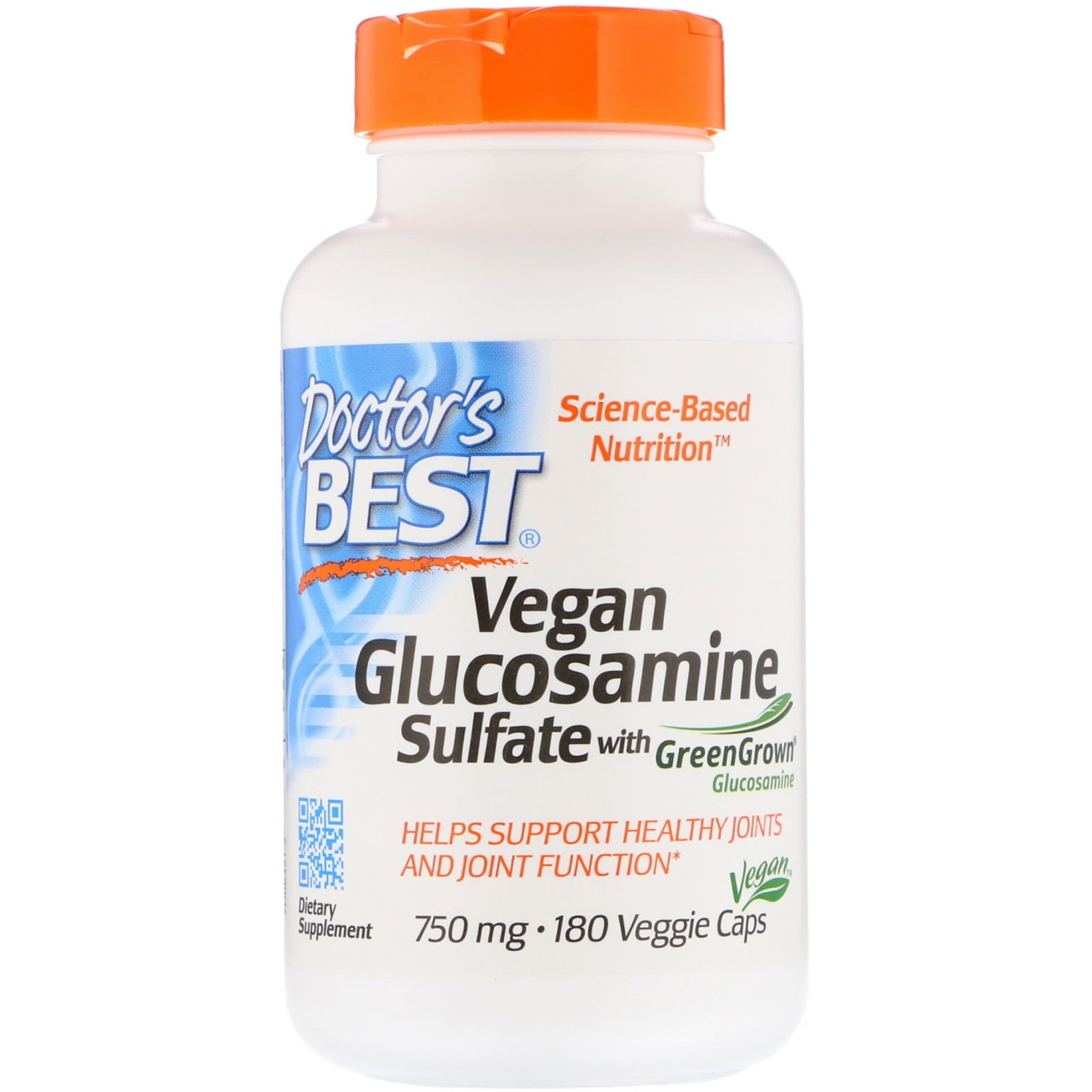 Doctor's Best Vegan Glucosamine Sulfate with GreenGrown Glucosamine, 750 mg, 180 Veggie Caps