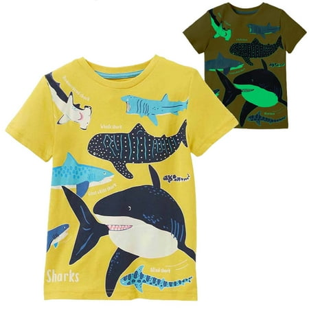 

YANHAIGONG Baby Summer Clothes 1-7 Years Baby Baby Boys Round Neck Short Sleeve Fashion Luminous Cartoon Printed T-shirt