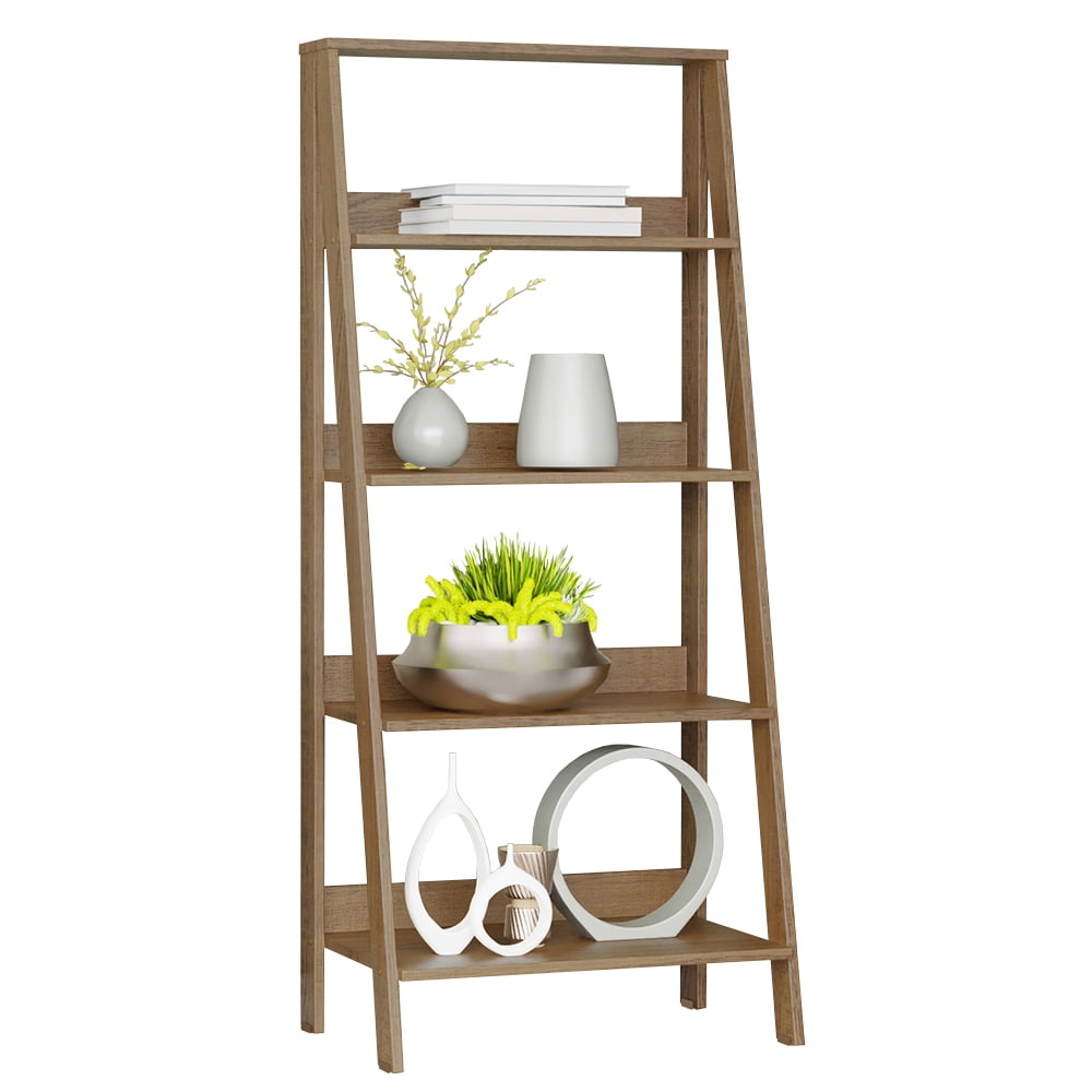 Madesa Modern 5-Tier Ladder Shelf Pantry Storage Space 24 Inch Wooden Free Standing Bookshelf Utility Shelves for Home Office Study Room and Kitchen  - Rustic