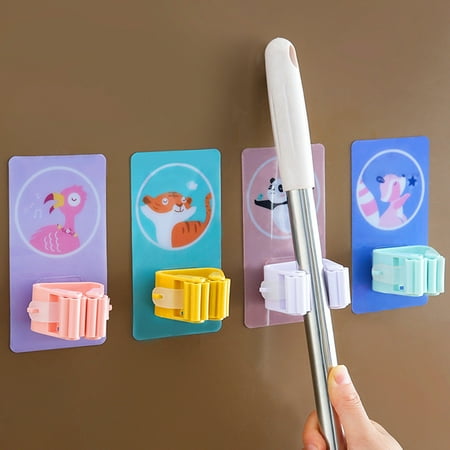 

Citystores 2Pcs Mop Holder Punch-free Self-adhesive Good Bearing Capacity Panda Pattern Wall Mounted Mop Broom Holder Hanger for Home Panda
