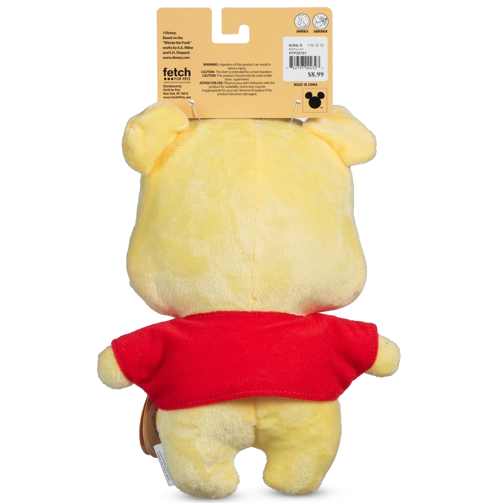 DISNEY WINNIE THE POOH: Pooh Plush Figurine Squeaker Pet Toy-9in