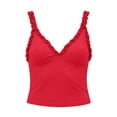 thumbnail image 4 of NTACZA Deep V-Neck Summer Tops for Women Camisole Ruffle Trim Solid Casual Sleeveless Spaghetti Straps Slim Party Size XL, 4 of 6