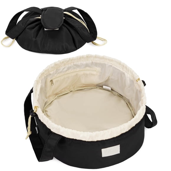 Bolsa de maquillaje Narwey Barrel con cordón, tamaño grande, color negro