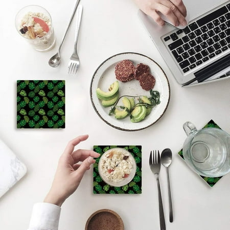 

ZHANZZK Tropical Plant Leaves Set of 8 Coaster for Drinks Absorbent Ceramic Stone Coasters Cup Mat with Cork Base for Home Kitchen Room Coffee Table Bar Decor