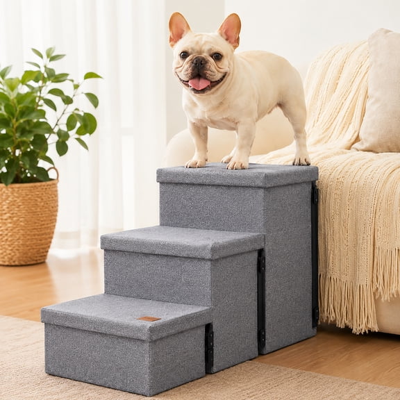 Dog Stairs Foldable Pet Stairs with Storage for Bed Couch Cat Dog 3 Steps
